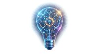 Glowing light bulb with digital network connections and data streams inside, representing innovation, technology, artificial intelligence and creative solutions.