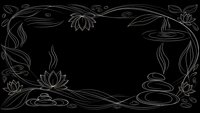 Elegant spa wellness frame with lotus flowers and zen stones on black background for relaxation and meditation design projects.