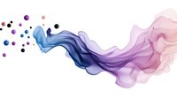 Flowing abstract smoke waves in blue, purple and pink gradient colors with floating spheres creating dynamic motion effect on white background.