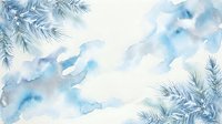 Watercolor winter frame with pine branches and soft blue clouds on white background for holiday cards, invitations and seasonal designs.