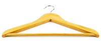 Wooden clothes hanger with chrome hook isolated on white background, perfect for wardrobe organization and clothing retail concepts.