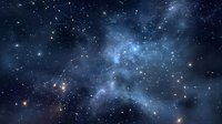 Cosmic deep space nebula with glowing blue gas clouds and bright stars against dark universe background. Perfect for astronomy themes.
