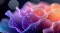 Abstract colorful fluid shapes with dotted texture on dark background, creating dreamy cosmic atmosphere for creative design projects.