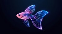 Luminescent pink and blue fantasy fish with glowing fins swimming in dark water, magical underwater creature with sparkling details and ethereal appearance.