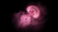 Glowing neon jellyfish with tentacles floating in pink smoke and mist against dark background, suitable for sci-fi and digital art projects.