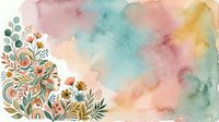 Watercolor floral arrangement with ornamental botanical elements on soft pastel background, suitable for greeting cards, invitations, and decorative design projects.