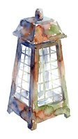 Weathered vintage lantern with rust and patina, isolated on white background. Hand-painted watercolor style illustration suitable for design projects, home decor, and artistic compositions.
