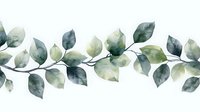 Watercolor green leaves seamless border pattern with translucent foliage elements in soft sage and emerald tones on white background. Botanical horizontal design.