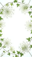 Delicate white wildflowers and green ivy leaves create natural botanical border frame on clean white background for spring design projects.