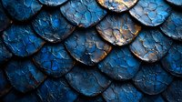 Metallic blue dragon scales with cracked texture and golden highlights create dramatic pattern. Abstract fantasy background with reptilian armor-like surface.