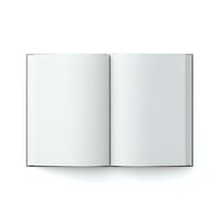 Open blank book with empty white pages spread flat showing clean paper ready for writing or design projects on transparent background.