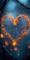Glowing heart-shaped fairy lights hanging in dark blue twilight, creating romantic ambiance for weddings, Valentine's Day, or festive celebrations.