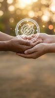 Hands holding glowing compass icon with warm bokeh lights background representing guidance, direction and navigation concepts for business success.