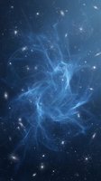 Cosmic nebula with swirling blue gas clouds and bright stars in deep space for astronomy and science fiction projects.