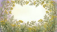 Watercolor floral frame with yellow wildflowers and green foliage forming a decorative border, copy space in center for text or design.