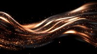 Glowing copper waves with sparkling particles flow through dark space creating dynamic motion effect for luxury backgrounds and abstract designs.