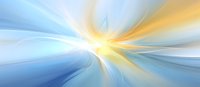 Abstract flowing curves in soft blue and golden yellow create dynamic motion effect with light burst in center, suitable for wide banner or background design.