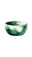 Watercolor ceramic bowl with deep green and cream glazed finish, isolated on white background. Suitable for home decor, kitchenware, and interior design projects.