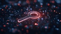 Glowing digital key symbol with sparkles and bokeh effects on dark background, representing cybersecurity and digital access concepts.