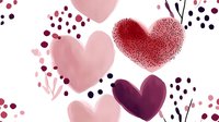 Romantic hearts pattern in pink and burgundy shades with scattered dots creates gentle Valentine's Day or wedding design background. Seamless repeat available.