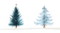 Watercolor winter pine trees in blue tones on white background, artistic holiday season nature elements for greeting cards and festive designs.