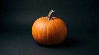 Fresh orange pumpkin with natural stem on dark background for autumn harvest, Halloween decorations, and seasonal cooking projects.