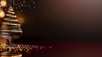 Elegant spiral light trail forming Christmas tree shape with golden bokeh and sparkles on dark background, festive holiday atmosphere for seasonal designs.