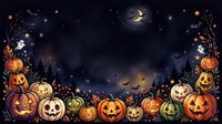 Carved jack-o-lantern pumpkins with glowing faces line a spooky forest scene under moonlight with stars and bare branches, perfect for Halloween decorations and seasonal designs.