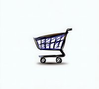Shopping cart sketch in blue and black on white isolated background, hand-drawn style with simple lines and shading for retail and e-commerce designs.