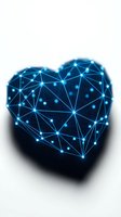 Digital heart shape with glowing blue network connections and geometric lines on white background for technology and love concepts.
