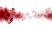 Watercolor red and pink hearts scattered on white background, romantic Valentine's Day banner for greeting cards and invitations.