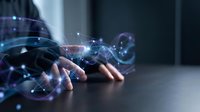 Hands interacting with glowing digital network connections and data visualization, representing technology, innovation, and global communication for business and digital transformation concepts.