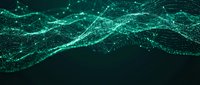 Abstract digital wave made of glowing green particles and dots flowing in cyberspace for technology backgrounds and futuristic data visualization concepts.
