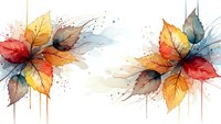 Watercolor autumn leaves in vibrant fall colors with paint splatters on white background for seasonal design projects and nature-themed artwork.