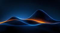 Glowing blue and orange wave lines creating dynamic abstract curves against dark background, modern minimalist design for technology backgrounds.