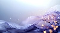 Abstract flowing purple and blue waves with golden light particles creating dreamy ethereal atmosphere for modern digital design and creative projects.