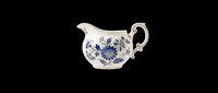 Elegant white porcelain creamer with blue floral pattern and gold handle, isolated on transparent background. Ready for clipart, stickers, print on demand, and sublimation design use.