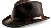Brown felt fedora hat with leather band isolated on white background for fashion accessories and clothing design projects.