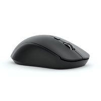 Modern black wireless computer mouse isolated on white background for office and gaming setup designs.