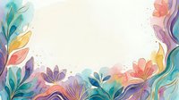 Watercolor floral frame with colorful blooms and flowing leaves on white background, suitable for invitations, greeting cards, and design projects.