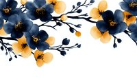 Elegant floral branches with blue and orange watercolor blooms on white background for wedding invitations, greeting cards and feminine design projects.