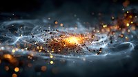 Dynamic energy explosion with glowing particles and light trails creating magical motion effects on dark background for creative projects.