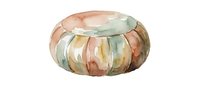 Watercolor painted round ottoman or pouf in warm earth tones with striped pattern, isolated on white background for interior design and furniture projects.