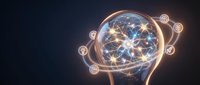 Digital brain with glowing neural networks and technology icons representing artificial intelligence, machine learning and cognitive computing solutions.