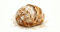 Freshly baked artisan bread loaf with decorative wheat pattern scoring on golden brown crust, isolated on white background for bakery and food design.