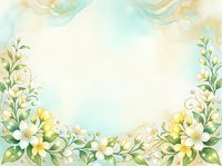 Watercolor floral frame with white and yellow flowers, green leaves on soft pastel background for wedding invitations, greeting cards and spring designs.