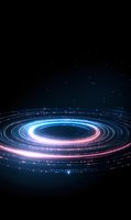 Glowing spiral galaxy with pink and blue light trails against dark space background, creating dynamic cosmic motion effect with scattered stars.