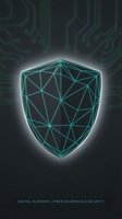 Digital guardian shield with glowing neon wireframe design on dark circuit board background. Represents cybersecurity, data protection, and insurance technology solutions.