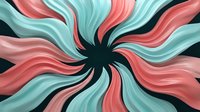 Swirling abstract waves in coral, turquoise, and black create a dynamic radial pattern with flowing ribbons converging toward center, suitable for backgrounds and digital design projects.