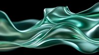 Flowing turquoise silk fabric creates elegant waves and curves against black background, smooth glossy texture with light reflections for luxury design projects.